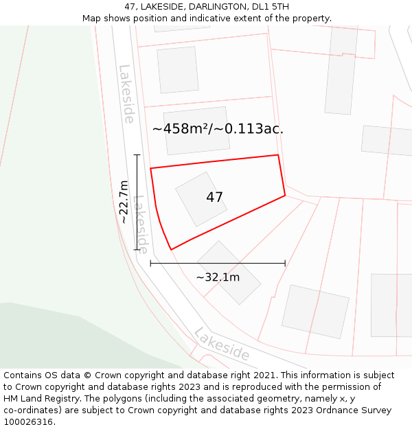 47, LAKESIDE, DARLINGTON, DL1 5TH: Plot and title map