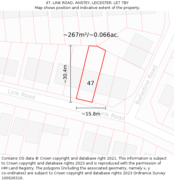 47, LINK ROAD, ANSTEY, LEICESTER, LE7 7BY: Plot and title map
