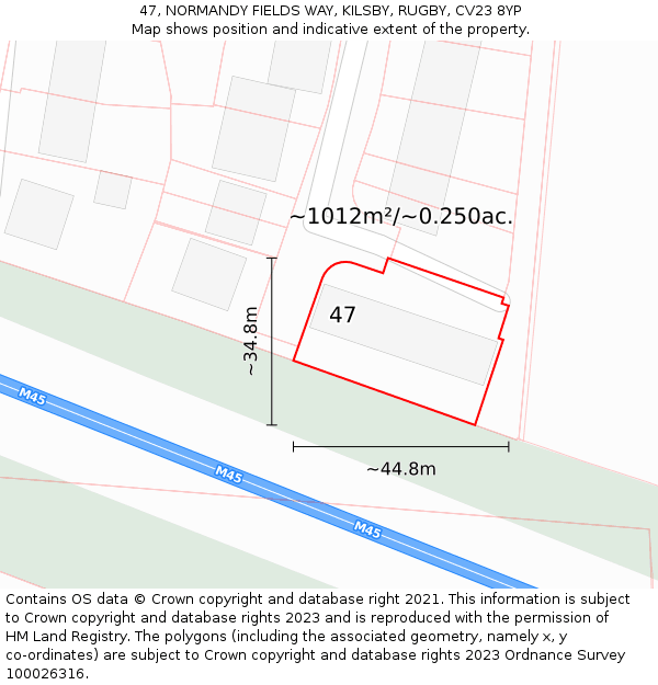 47, NORMANDY FIELDS WAY, KILSBY, RUGBY, CV23 8YP: Plot and title map