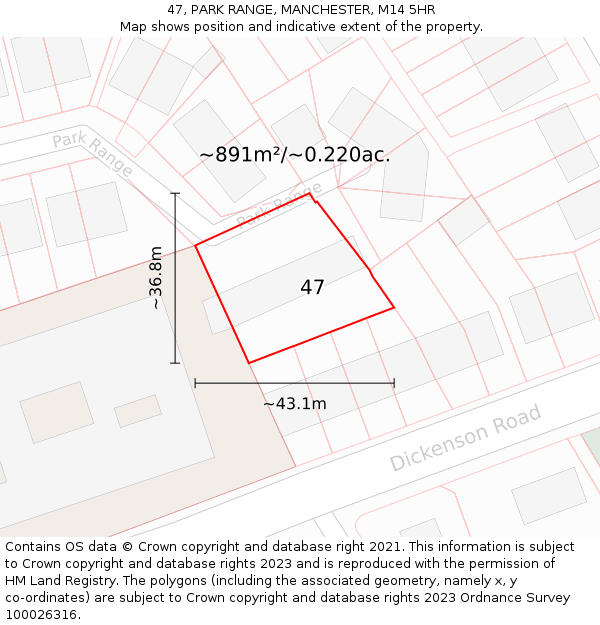 47, PARK RANGE, MANCHESTER, M14 5HR: Plot and title map