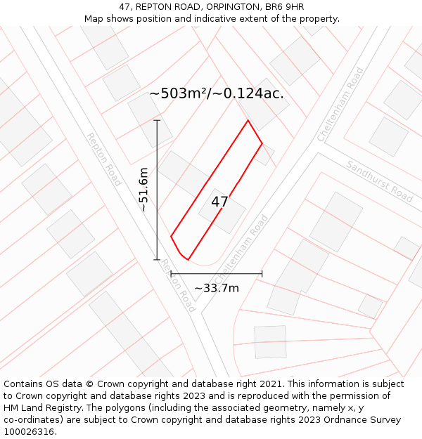 47, REPTON ROAD, ORPINGTON, BR6 9HR: Plot and title map