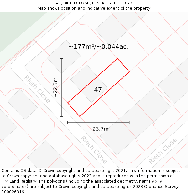 47, RIETH CLOSE, HINCKLEY, LE10 0YR: Plot and title map
