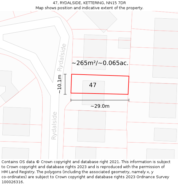 47, RYDALSIDE, KETTERING, NN15 7DR: Plot and title map