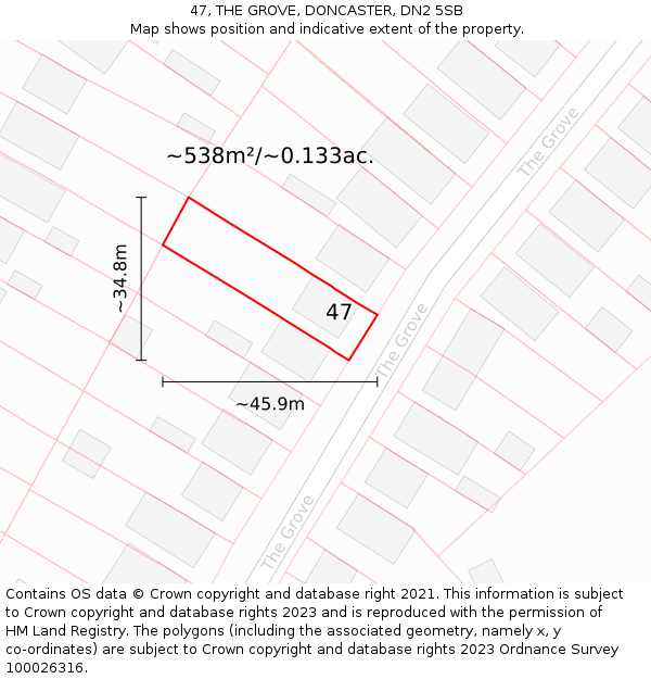 47, THE GROVE, DONCASTER, DN2 5SB: Plot and title map