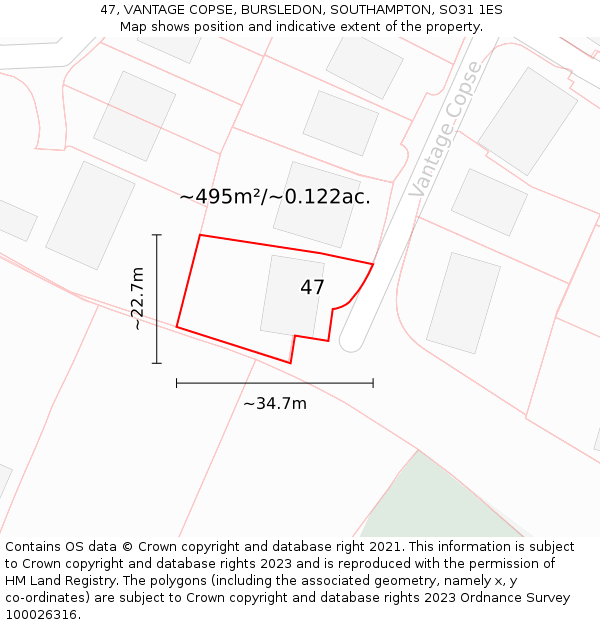 47, VANTAGE COPSE, BURSLEDON, SOUTHAMPTON, SO31 1ES: Plot and title map
