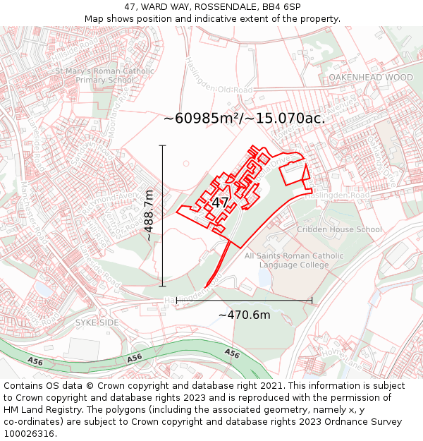 47, WARD WAY, ROSSENDALE, BB4 6SP: Plot and title map