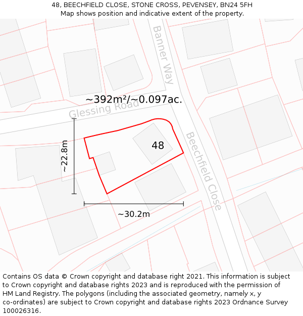 48, BEECHFIELD CLOSE, STONE CROSS, PEVENSEY, BN24 5FH: Plot and title map