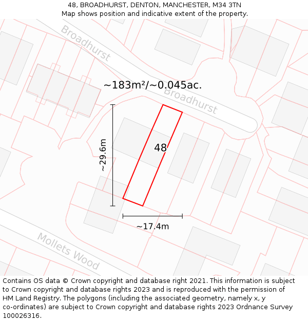 48, BROADHURST, DENTON, MANCHESTER, M34 3TN: Plot and title map