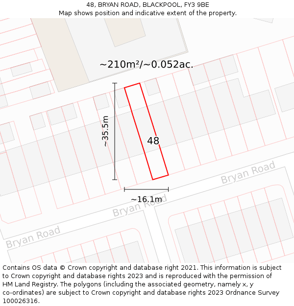 48, BRYAN ROAD, BLACKPOOL, FY3 9BE: Plot and title map