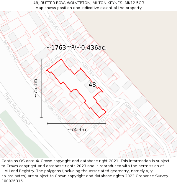 48, BUTTER ROW, WOLVERTON, MILTON KEYNES, MK12 5GB: Plot and title map