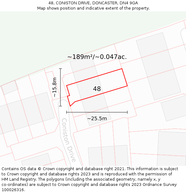 48, CONISTON DRIVE, DONCASTER, DN4 9GA: Plot and title map