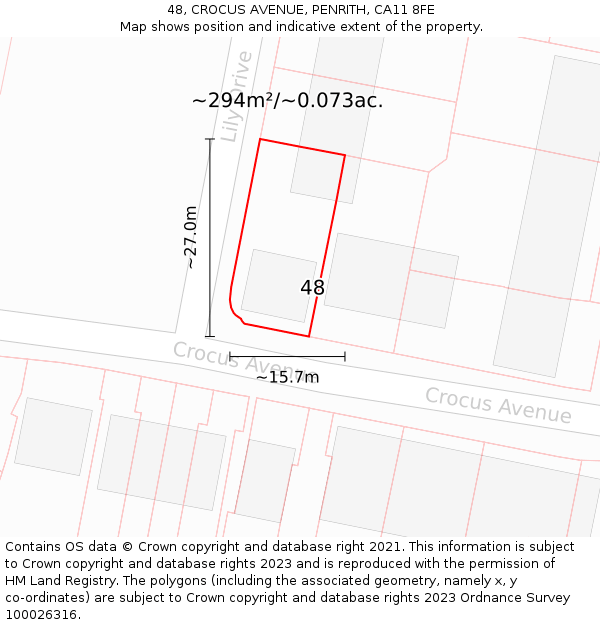 48, CROCUS AVENUE, PENRITH, CA11 8FE: Plot and title map