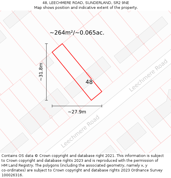 48, LEECHMERE ROAD, SUNDERLAND, SR2 9NE: Plot and title map