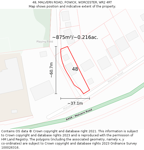 48, MALVERN ROAD, POWICK, WORCESTER, WR2 4RT: Plot and title map