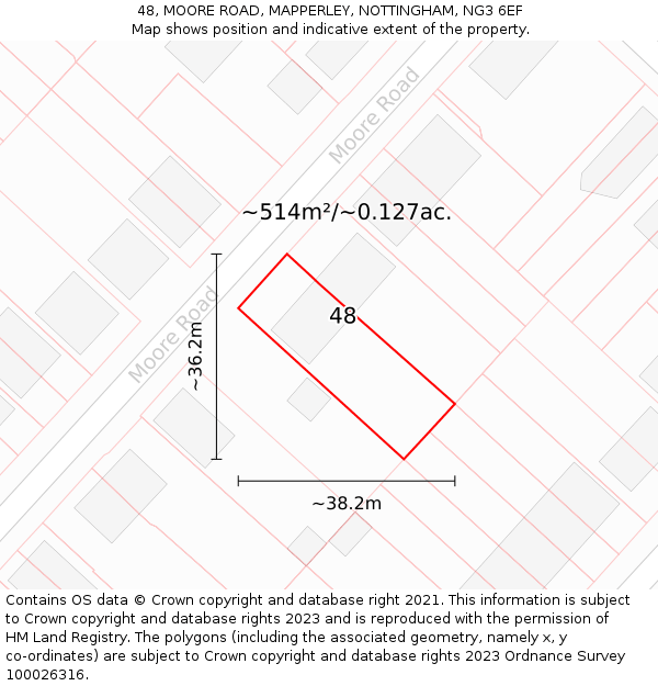 48, MOORE ROAD, MAPPERLEY, NOTTINGHAM, NG3 6EF: Plot and title map