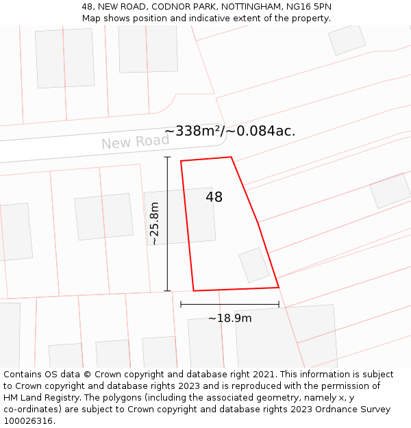 48, NEW ROAD, CODNOR PARK, NOTTINGHAM, NG16 5PN: Plot and title map