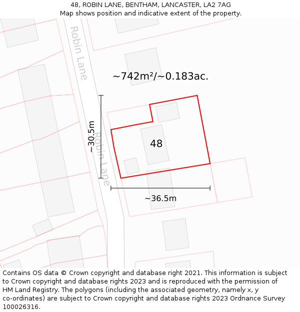 48, ROBIN LANE, BENTHAM, LANCASTER, LA2 7AG: Plot and title map