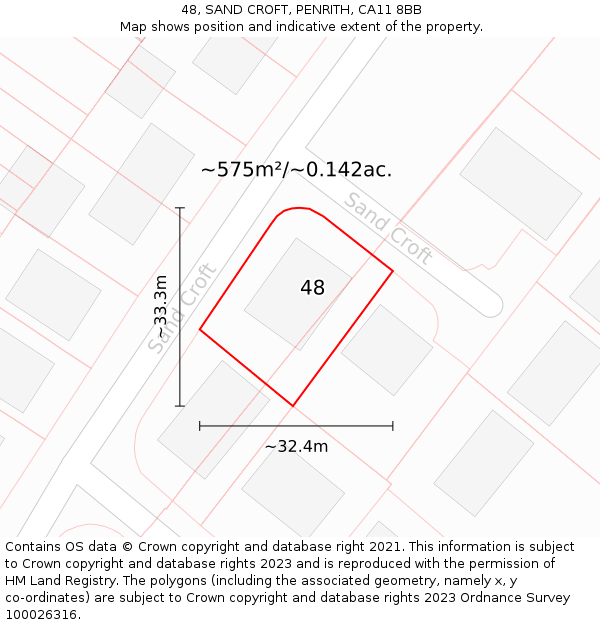 48, SAND CROFT, PENRITH, CA11 8BB: Plot and title map