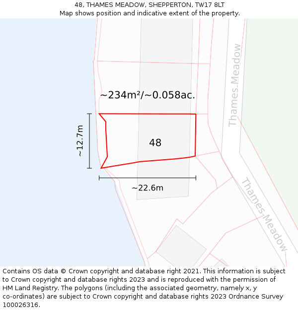 48, THAMES MEADOW, SHEPPERTON, TW17 8LT: Plot and title map