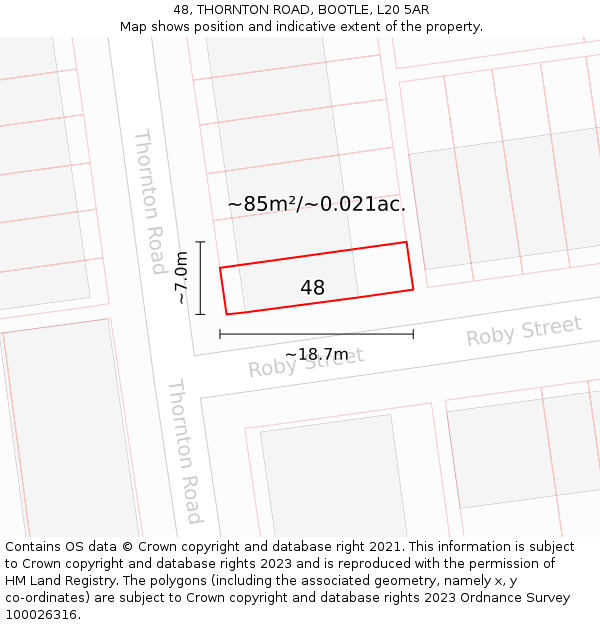 48, THORNTON ROAD, BOOTLE, L20 5AR: Plot and title map