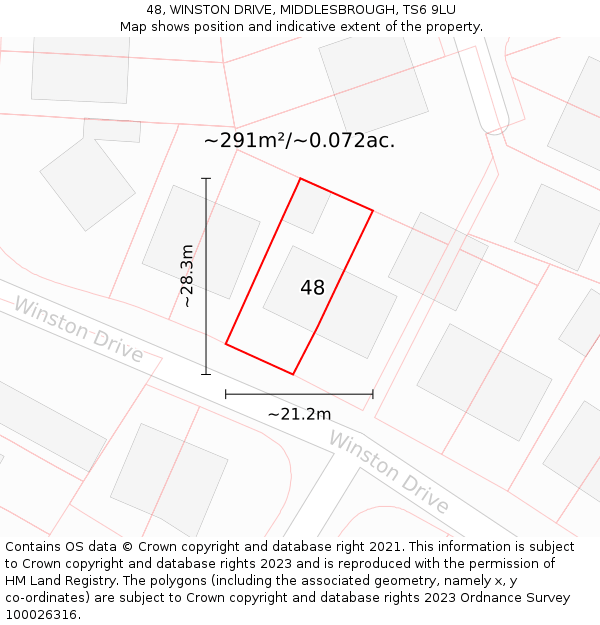 48, WINSTON DRIVE, MIDDLESBROUGH, TS6 9LU: Plot and title map