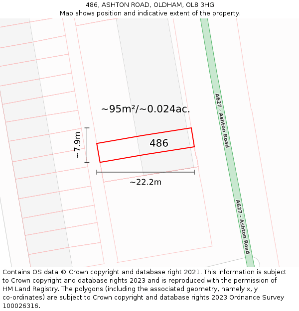 486, ASHTON ROAD, OLDHAM, OL8 3HG: Plot and title map
