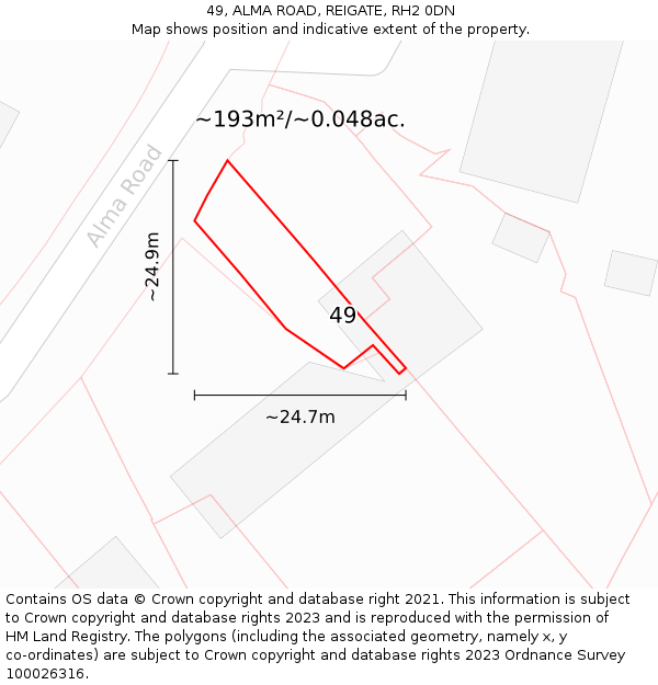 49, ALMA ROAD, REIGATE, RH2 0DN: Plot and title map