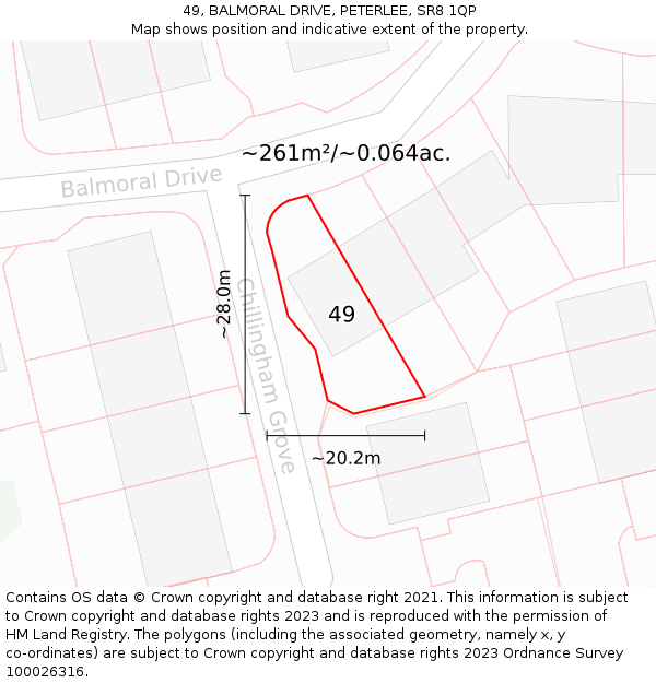 49, BALMORAL DRIVE, PETERLEE, SR8 1QP: Plot and title map