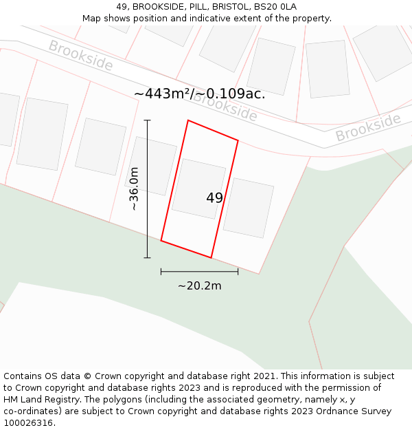 49, BROOKSIDE, PILL, BRISTOL, BS20 0LA: Plot and title map