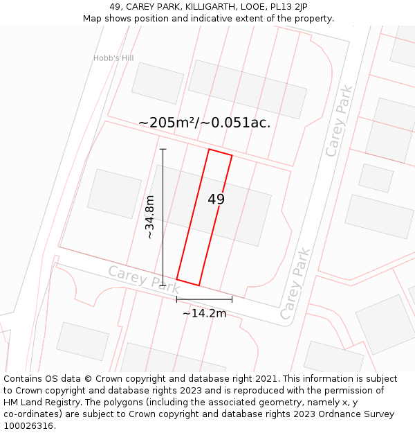 49, CAREY PARK, KILLIGARTH, LOOE, PL13 2JP: Plot and title map