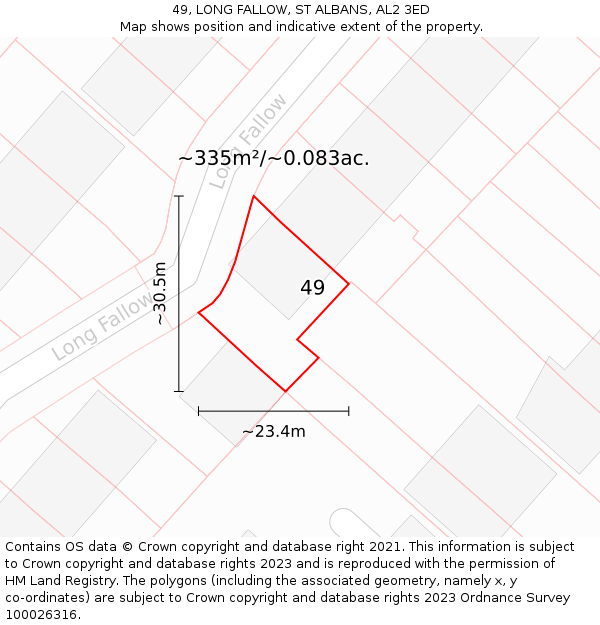 49, LONG FALLOW, ST ALBANS, AL2 3ED: Plot and title map