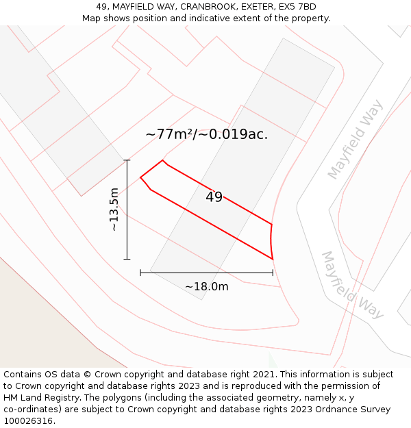 49, MAYFIELD WAY, CRANBROOK, EXETER, EX5 7BD: Plot and title map