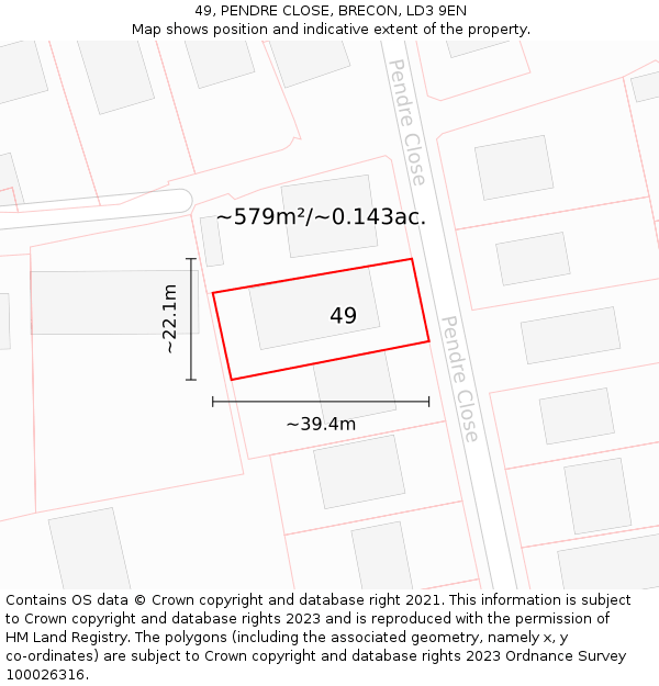 49, PENDRE CLOSE, BRECON, LD3 9EN: Plot and title map