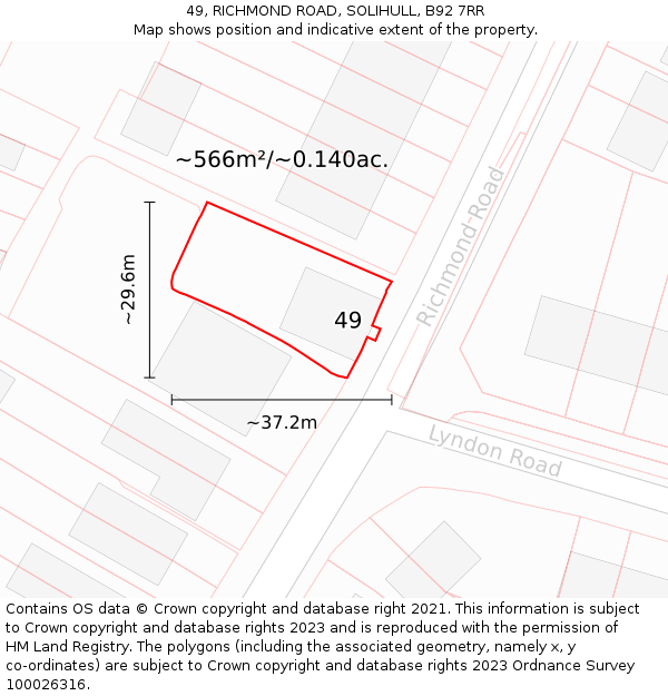49, RICHMOND ROAD, SOLIHULL, B92 7RR: Plot and title map