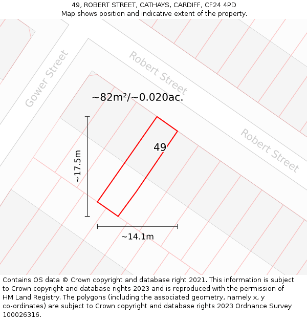 49, ROBERT STREET, CATHAYS, CARDIFF, CF24 4PD: Plot and title map