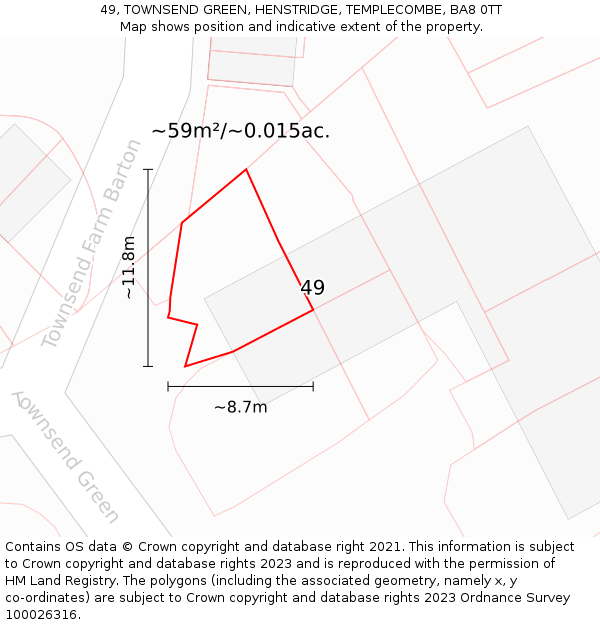 49, TOWNSEND GREEN, HENSTRIDGE, TEMPLECOMBE, BA8 0TT: Plot and title map