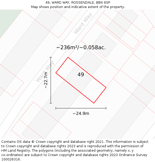49, WARD WAY, ROSSENDALE, BB4 6SP: Plot and title map