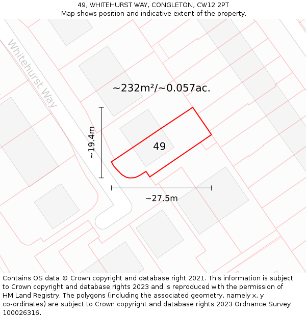49, WHITEHURST WAY, CONGLETON, CW12 2PT: Plot and title map