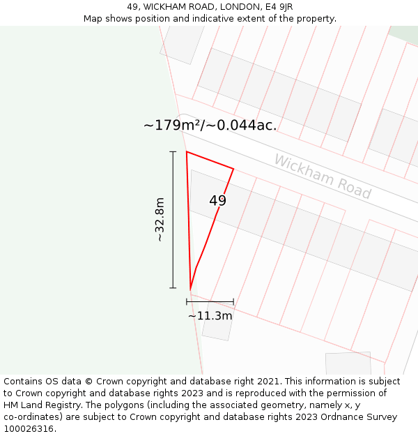 49, WICKHAM ROAD, LONDON, E4 9JR: Plot and title map