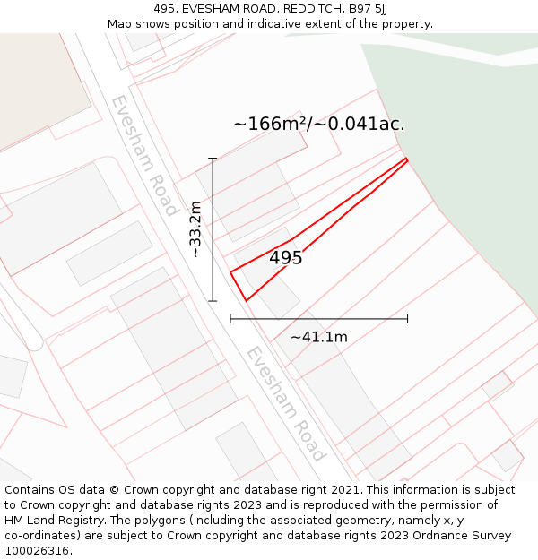 495, EVESHAM ROAD, REDDITCH, B97 5JJ: Plot and title map