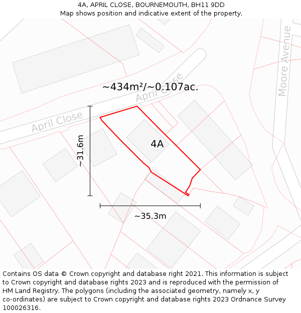 4A, APRIL CLOSE, BOURNEMOUTH, BH11 9DD: Plot and title map