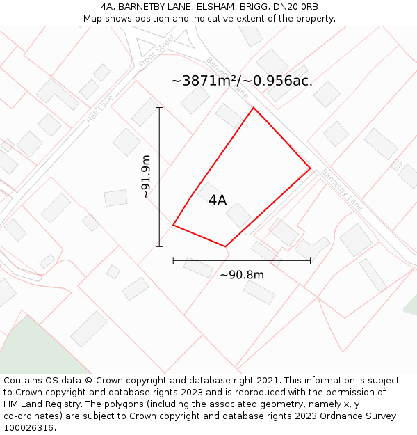 4A, BARNETBY LANE, ELSHAM, BRIGG, DN20 0RB: Plot and title map