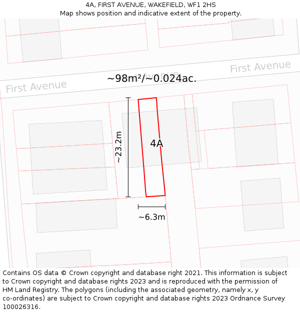 4A, FIRST AVENUE, WAKEFIELD, WF1 2HS: Plot and title map