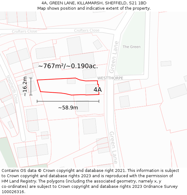 4A, GREEN LANE, KILLAMARSH, SHEFFIELD, S21 1BD: Plot and title map