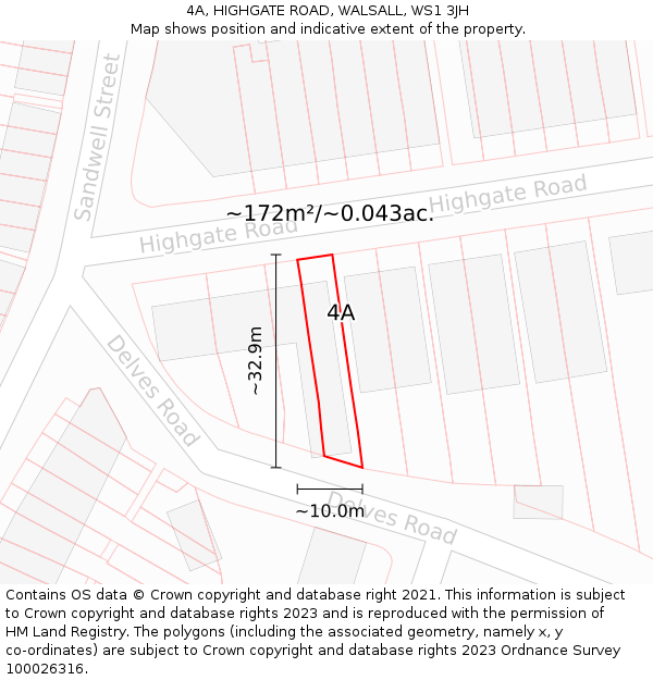 4A, HIGHGATE ROAD, WALSALL, WS1 3JH: Plot and title map