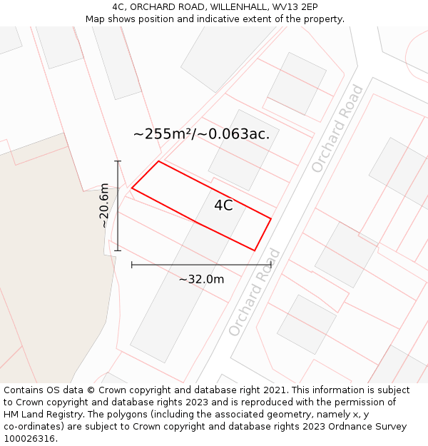 4C, ORCHARD ROAD, WILLENHALL, WV13 2EP: Plot and title map