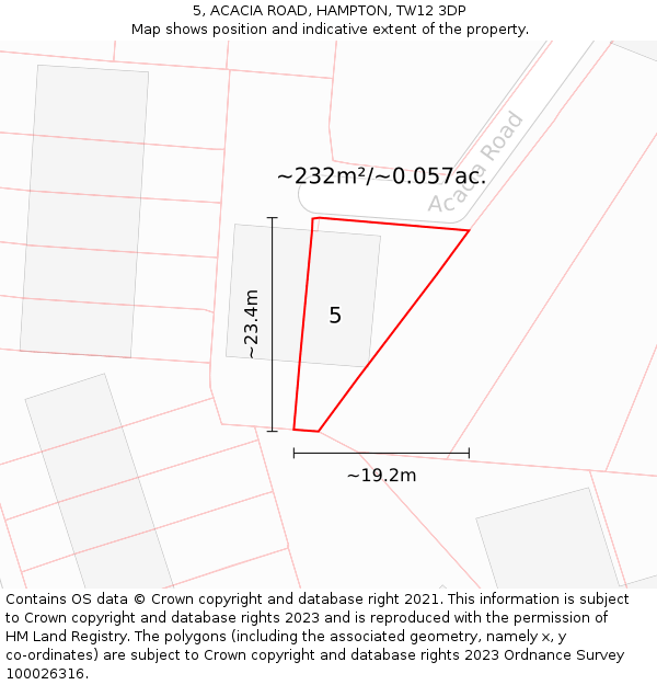 5, ACACIA ROAD, HAMPTON, TW12 3DP: Plot and title map