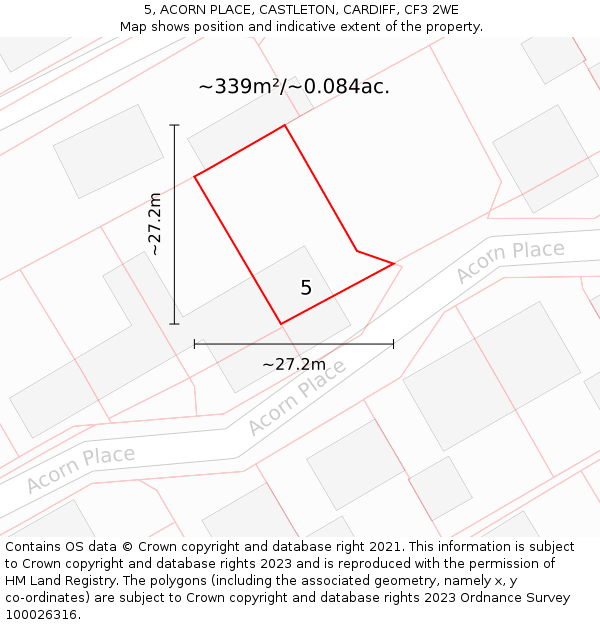 5, ACORN PLACE, CASTLETON, CARDIFF, CF3 2WE: Plot and title map