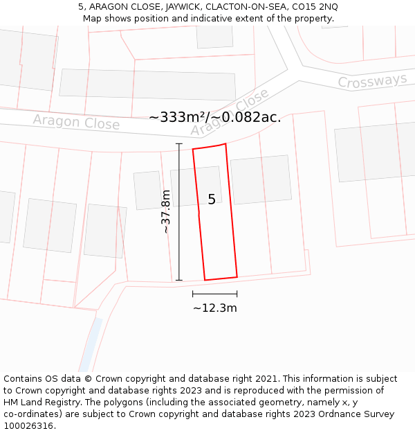 5, ARAGON CLOSE, JAYWICK, CLACTON-ON-SEA, CO15 2NQ: Plot and title map