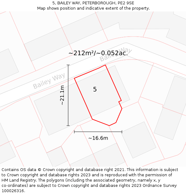 5, BAILEY WAY, PETERBOROUGH, PE2 9SE: Plot and title map